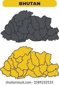 Vector Bhutan outline illustration map set
