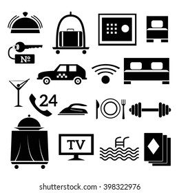 Vector biack flat. Hotel icons