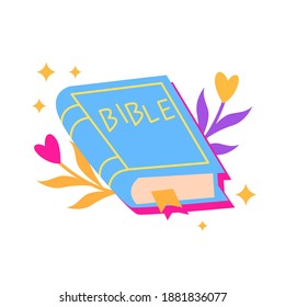 Vector Bible sticker.Vector сlip art colors. Book illustration with flowers.