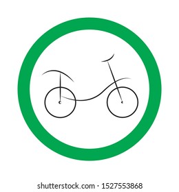 Vector bicycle allowed sign on white background with green circle. Cool for cafe, restaurant. Illustration can use in bike friendly place