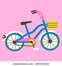 Vector bicycle with a basket isolated  on pink. Side view. Flat vector illustration.
