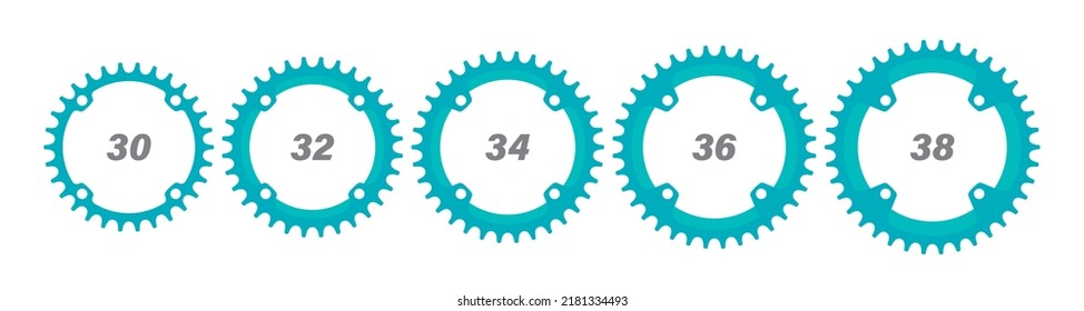 Vector bicycle chainring set 30 - 38  teeth. Isolated on white background.