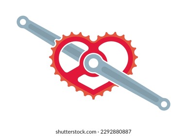 Icono de la manivela de la bicicleta vectorial con convertidor en forma de corazón. Aislado sobre fondo blanco.