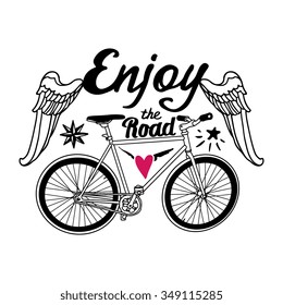Vector bicycle with "Enjoy the Road" quote