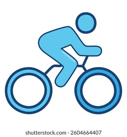 Vector Bicycle Icon Featuring a Cyclist Silhouette with Geometric Design and Bold Orange Wheels in a Modern Style