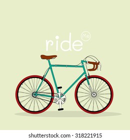 Vector bicycle illustration with text Ride Me on tan, light green background.