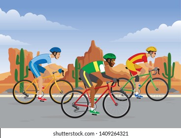 vector of bicycle race in the road with desert background