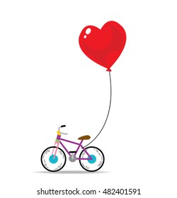 Vector of Bicycle with red heart balloon