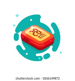 Vector bicycle speedometer accessory. Concept icon for a bike accessories shop. Turquoise, yellow and orange colors. Flat style, isolated on white.