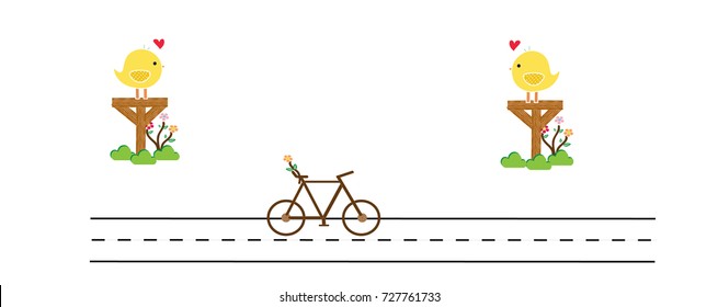Vector bicycle and twitter whit love for background card. 