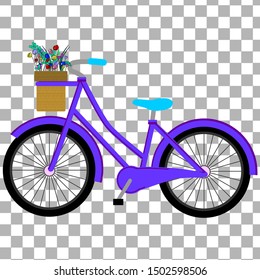 Vector bicycle woman with basket of flowers