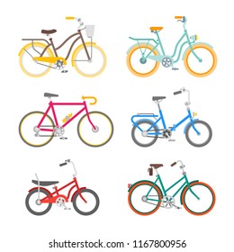 Vector bicycles set in flat style isolated on white