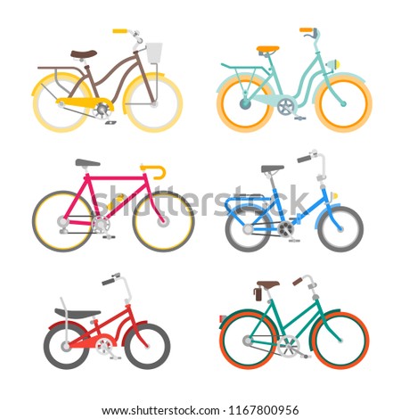 Vector bicycles set in flat style isolated on white