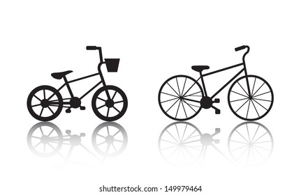 Vector bicycles silhouettes set. Kid's bicycle and adult bicycle icons, logos