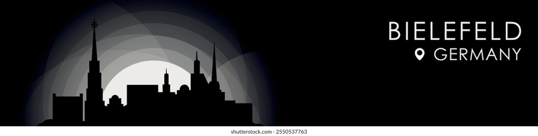 Vector Bielefeld, Germany cityscape banner. Black and white placard profile picture for header, footer
