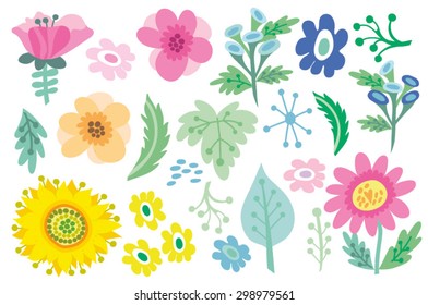 Vector big amazing set of lovely flowers in pastel colors.