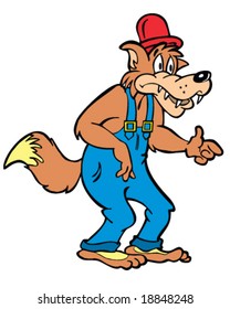 vector big bad wolf wearing hat and overalls