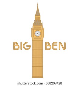 Vector big ben line flat cartoon. London  background