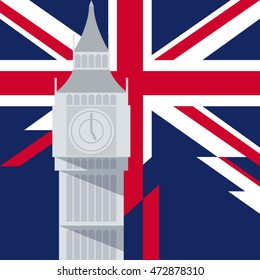 Vector Big Ben London illustration on distorted UK flag