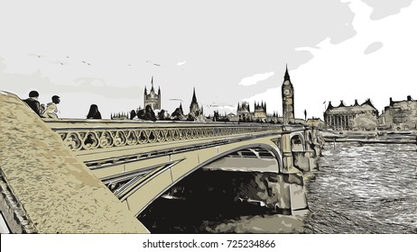 Vector of Big Ben London UK ( United kingdom, England ) in illustration.