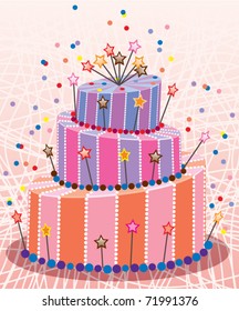 vector big birthday cake with stars
