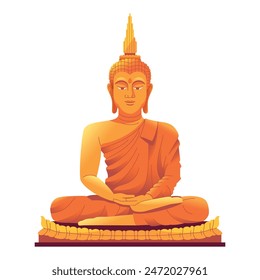 Vector Big Buddha Statue Cartoon Illustration Isolated