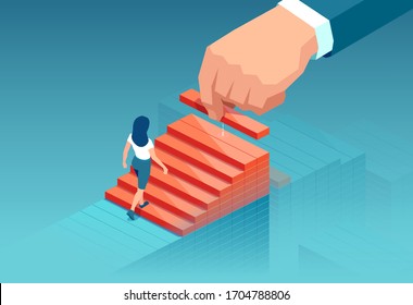 Vector of a big businessman assisting in career path beginner businesswoman 