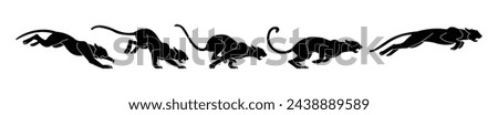vector big cat jump run and pounce. puma cheetah jaguar lepoard phanter. black isolated white background