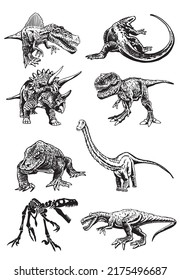 Vector big collection of dinosaurs and varans , graphical elements isolated on white