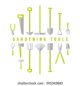 Vector big collection of gardening tools. 