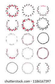 Vektorillustration große Kollektion handgeschriebene Weihnachtsreathen einzeln auf Hintergrund