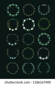 Vector big collection of hand written christmas wreaths isolated on background