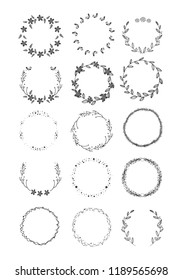 Vector big collection of hand written christmas wreaths isolated on background