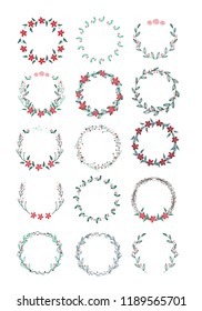 Vector big collection of hand written christmas wreaths isolated on background