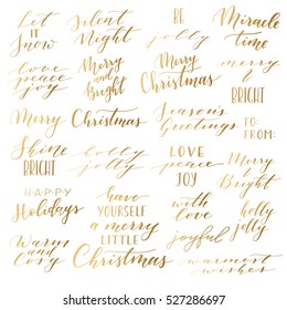 Vector big collection of hand written christmas phrases and quotes. Elegant calligraphic lettering phrases. Merry Christmas. Happy Holidays. Silent Night. Holly Jolly.