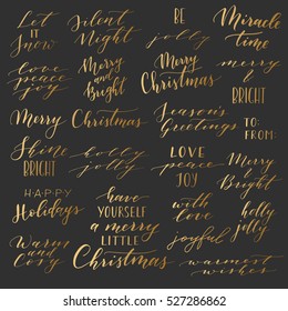 Vector big collection of hand written christmas phrases and quotes. Elegant calligraphic lettering phrases. Merry Christmas. Happy Holidays. Silent Night. Holly Jolly.