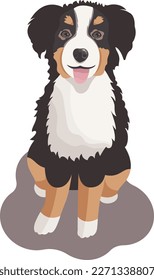 Vektor große süße Cartoon Berner Berg Hund sitzend und lächeln, einzeln auf weißem Hintergrund. Heutiges glückliches Haustier. Berner Sennenhund