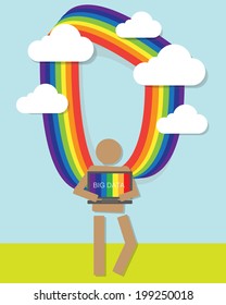 Vector big data and cloud connecting with rainbow.