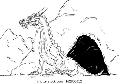 vector - big dragon going out cave 