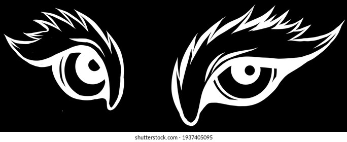 vector Big eyes. silhouette in black background eyes of a lion close up.