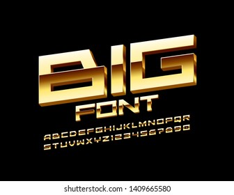 Vector Big Font. Colden Uppercase Alphabet. Elite Letters and Numbers set