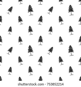 Vector big forest fir seamless pattern. Merry Christmas and happy new year greeting card backdrop design. Retro hand drawn flat art on white background.