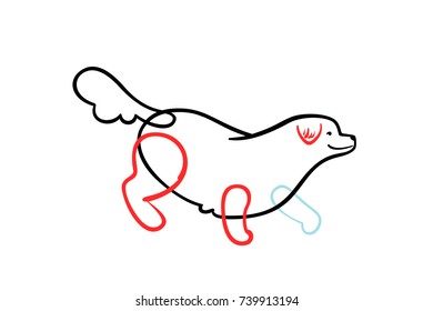 Vector big friendly fluffy dog in sketch style, isolated on white.