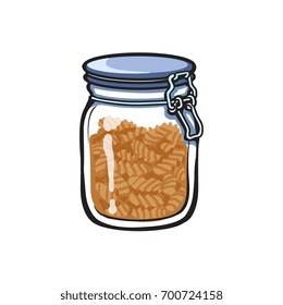 vector big glass jar with swing top lid sketch cartoon isolated illustration on a white background. Kitchenware equipment utensil objects concept