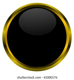 Vector Big Glossy Black Button With Gold Border