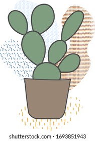 Vector big green cactus in a pot for decoration