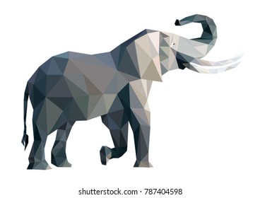 Vector big grey elephant from triangles isolated on white background