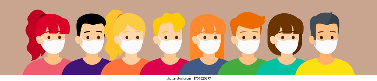 Vector big group of nice people are wearing a medical mask to protect themself from COVID-19, the collection of intelligent people, illustration