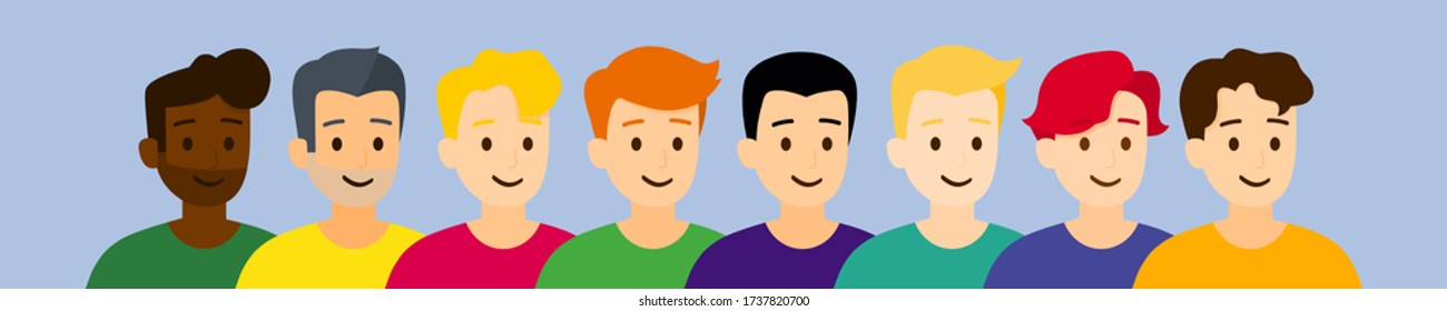 Vector große Gruppe intelligenter Männer lächeln, die Sammlung intelligenter Männer, Illustration