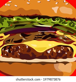 Hamburguesa BIG vectorial con queso, lechuga, cebolla y carne
